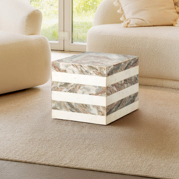 Felix 15" Contemporary Natural Marble Handmade Cube End Table - JONATHAN Y